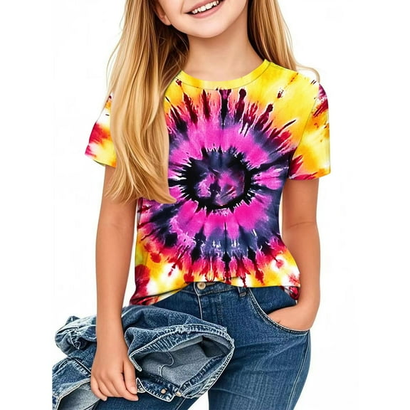 Spazoro Big Boys Girls Shirts Tee, Short Sleeve Crew Neck Tie Dye Graphic T-Shirts Casual Summer Tops for Unisex White Size 5 T