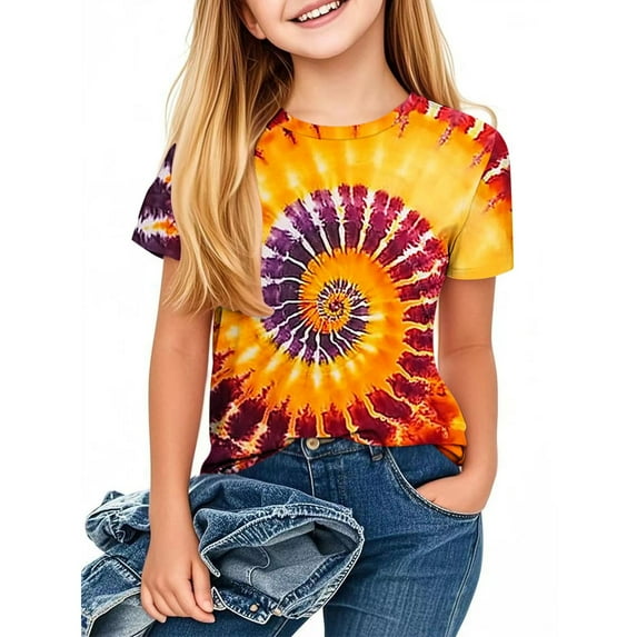 Spazoro Big Boys Girls Shirts Tee, Tie Dye Short Sleeve Crew Neck Graphic T-Shirts Casual Summer Tops for Unisex White Size 5 T