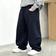 thumbnail image 1 of Spazoro Boys 100% Cotton Wide Leg Pants with Pockets, Elastic Waist Baggy Breathable Casual Trousers for Street Daily Wear Black Size 7-8, 1 of 8
