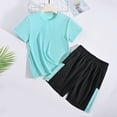 thumbnail image 1 of Spazoro Boys 2 Piece Athletic Outfit Sets, Short Sleeve Quick-Dry Breathable Summer Sports T-Shirt and Shorts Set for Kids Green Size 4-5, 1 of 5