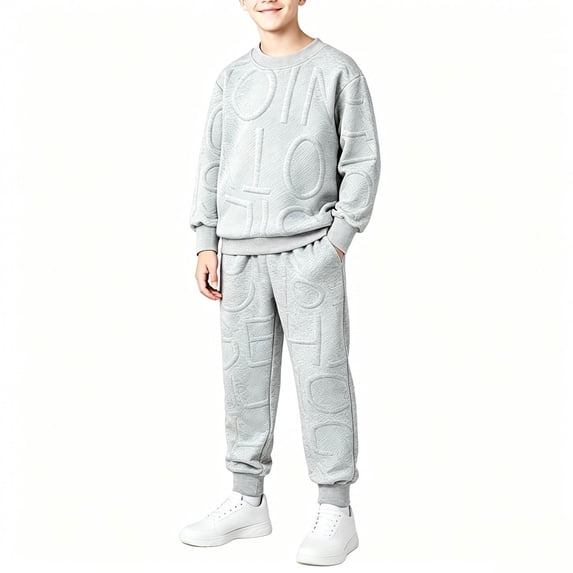 Spazoro Boys 2PC Outfit Sets, Long Sleeves Soft & Comfy Solid Letter Print Activewear Casual Sweatshirt and Pants Sets for Fall Winter Gray Size 1-2T
