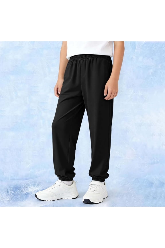 Boys Active Joggers with Pockets, Stretchy Quick Dry Elastic Waist Lightweight Quick Dry Pants for Running Black Size 10-12