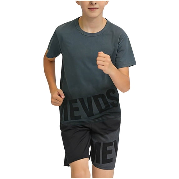 Spazoro Boys Active Shorts Set, 2 Piece Gym Athletic Breathable Quick Dry T-Shirt and Shorts Set for Kids Gray Size 9-10