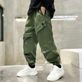 thumbnail image 1 of Spazoro Boys Cargo Pants, Baggy Multi-Pockets Solid Color Elastic Waist Casual Jogger for Boys Green Size 7 T, 1 of 5