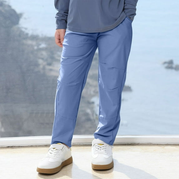 Spazoro Boys Cargo Pants, Lightweight Baggy Multi-Pockets Solid Color Elastic Waist Casual Jogger for Boys Blue Size 3-4T