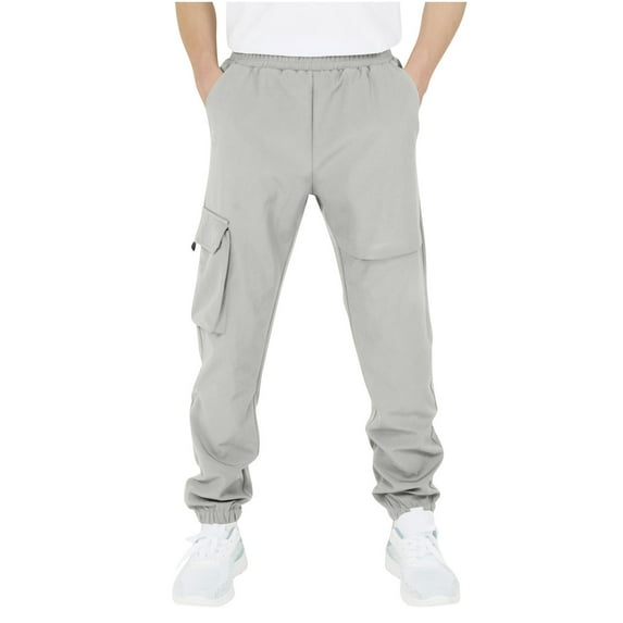 Spazoro Boys Cargo Pants with Multi-Pockets, Baggy Elastic Waist Solid Color Soft & Warm Casual Jogger Pants for Boys Gray Size 12 T