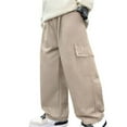 thumbnail image 1 of Spazoro Boys Cargo Pants with Multi-Pockets, Baggy Solid Color Soft & Warm Elastic Waist Casual Straight Leg Pants for Boys Beige Size 5-6T, 1 of 2