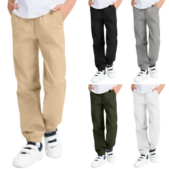 Spazoro Boys Cargo Pants with Multi-Pockets, Elastic Waist Baggy Solid Color Soft & Warm Casual Jogger Pants for Boys Khaki Size 8-9T