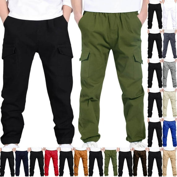 Spazoro Boys Cargo Pants with Multi-Pockets, Solid Color 2PC Baggy Elastic Waist Soft & Warm Casual Jogger Pants for Boys Green Size 4 T