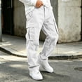 thumbnail image 1 of Spazoro Boys Cargo Pants with Multi-Pockets, Solid Color Breathable Elastic Waist Straight Leg Casual Trousers for Daily Streetwear White Size 5-6, 1 of 6