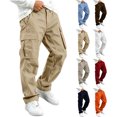 thumbnail image 1 of Spazoro Boys Cargo Pants with Multi-Pockets, Straight Leg Solid Color Breathable Elastic Waist Casual Trousers for Daily Streetwear Khaki Size 7-8, 1 of 6