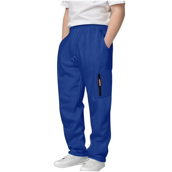 Spazoro Boys Cargo Sweatpants, Multi-Pockets Baggy Solid Color Elastic Waist Drawstring Straight Leg Pants for Kids Blue Size 5