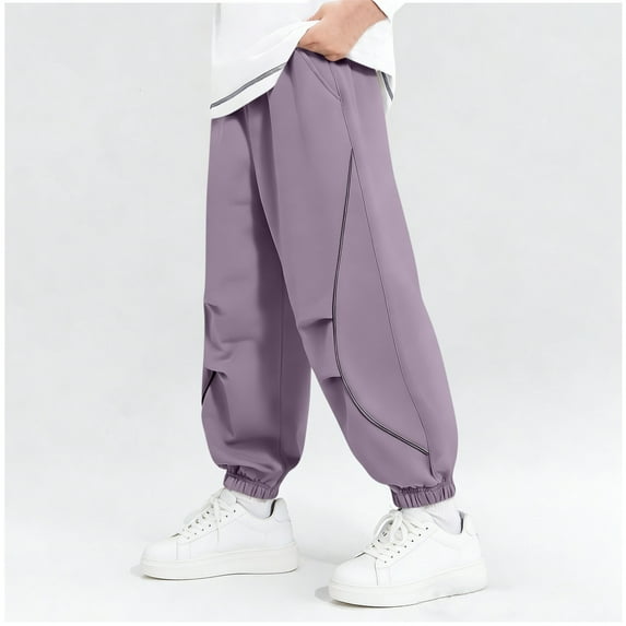 Spazoro Boys Casual Sweatpants, Elastic Waist Baggy Solid Color with Pockets Jogger Pants for Kids Purple Size 9-10