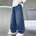 thumbnail image 1 of Spazoro Boys Denim Pants with Pockets, Loose Fit Zip Fly Durable Wide Leg Panel Detail Baggy Jeans Street Bottoms Blue Size 5-6, 1 of 7