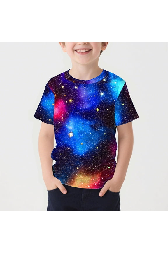 Boys Graphic T-Shirts Tees, Short Sleeve Round Neck Star Print Casual Tops for Kids Multicolor Size 9-10