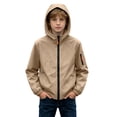 thumbnail image 1 of Spazoro Boys Hooded Jacket with Multi-Pockets, Lightweight Windproof Solid Color Zip-up Outdoor Windbreaker Coat Khaki Size 10-11, 1 of 9