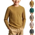 thumbnail image 1 of Spazoro Boys Long Sleeve T-Shirt with Crew Neck, Stretchy Lightweight Breathable Striped Casual Tee Shirts for Daily Wear Yellow Size 6-8, 1 of 6