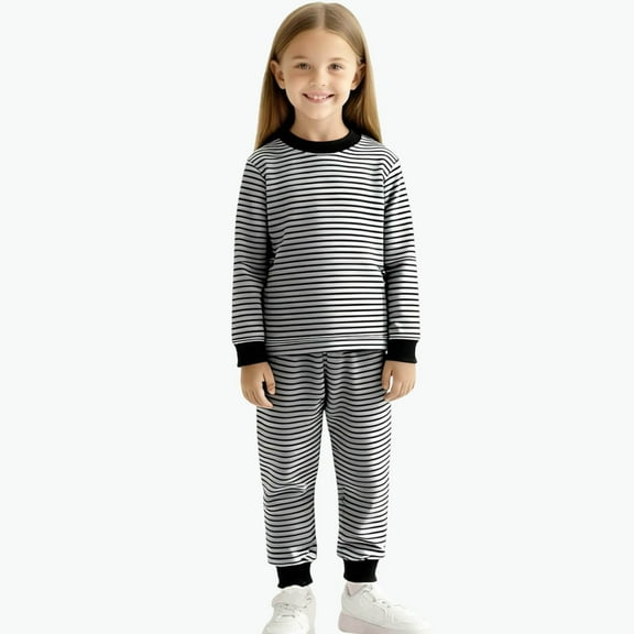 Spazoro Boys Outfit Pajamas Sets Size 0-12Y, Striped Fall and Winter 100%Cotton 2 PC Casual Long Sleeved Shirts & Pants Sets for Kids Black