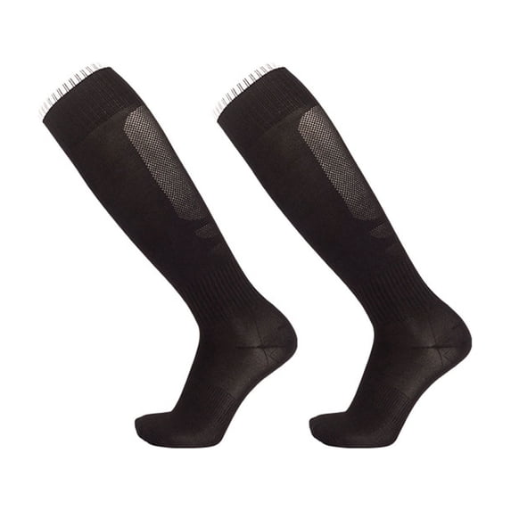 Spazoro Boys Over‑the‑Knee Athletic Socks, Non‑Slip Cuff Terry Cushioned Breathable Mesh Solid Pattern Abrasion Resistant Soccer Training Sport Long Socks Black