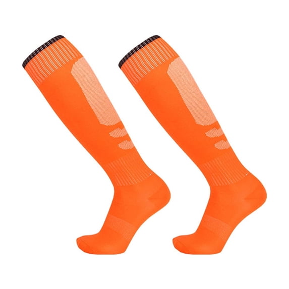 Spazoro Boys Over‑the‑Knee Athletic Socks, Solid Pattern Non‑Slip Cuff Terry Cushioned Abrasion Resistant Breathable Mesh Soccer Training Sport Long Socks Orange