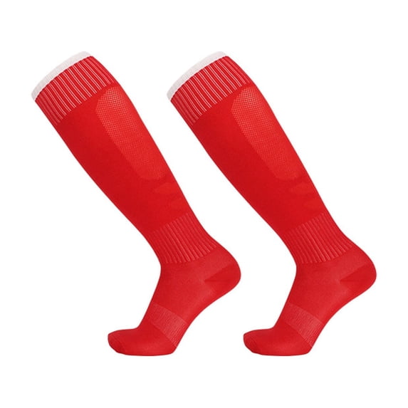 Spazoro Boys Over‑the‑Knee Athletic Socks, Terry Cushioned Non‑Slip Cuff Abrasion Resistant Solid Pattern Breathable Mesh Soccer Training Sport Long Socks Red