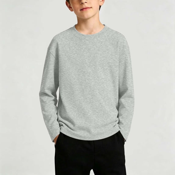 Spazoro Boys Pullover Sweatshirt, Soft Long Sleeve Relaxed Fit Crewneck Basic Casual Layering Tops for Daily Wear Gray Size 9-10