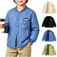 thumbnail image 1 of Spazoro Boys Quilted Bomber Jacket with Fleece Lined, Baseball Collar Long Sleeve Snap Closure Warm Winter Outerwear Coat Blue Size 9-10, 1 of 7