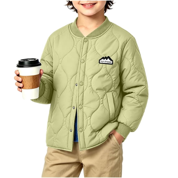 Spazoro Boys Quilted Bomber Jacket with Fleece Lined, Baseball Collar Long Sleeve Snap Closure Warm Winter Outerwear Coat Green Size 7-8
