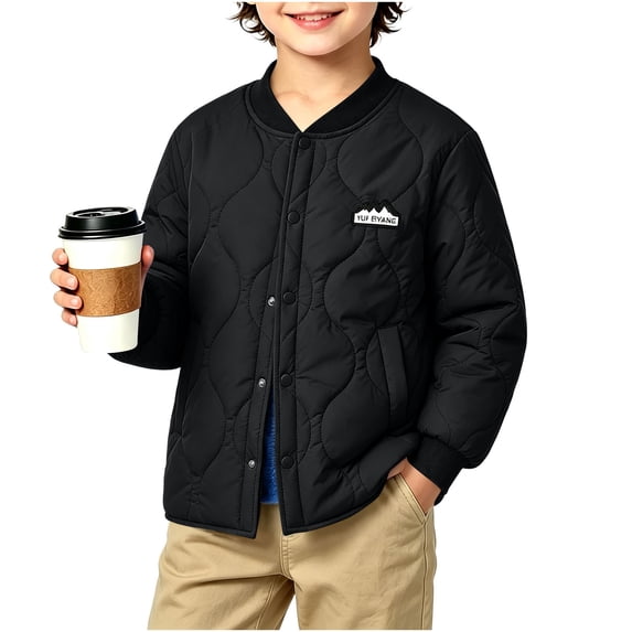 Spazoro Boys Quilted Bomber Jacket with Fleece Lined, Snap Closure Baseball Collar Long Sleeve Warm Winter Outerwear Coat Black Size 11-12