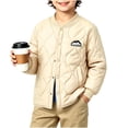 thumbnail image 1 of Spazoro Boys Quilted Bomber Jacket with Fleece Lined, Snap Closure Warm Baseball Collar Long Sleeve Winter Outerwear Coat Beige Size 13-14, 1 of 7
