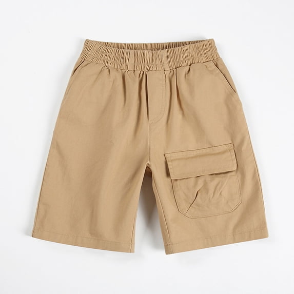 Spazoro Boys School Uniform Shorts with Multi-Pockets, Loose Solid Color Pull On Elastic Waist Casual Cargo Short for Kids Khaki Size 12