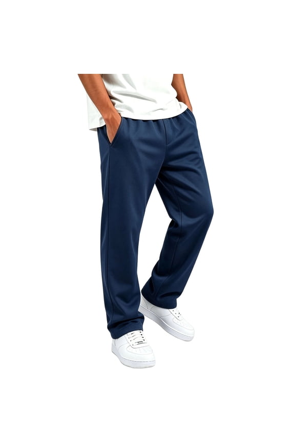 Boys Straight Leg Sweatpants, Solid Color Relaxed Fit Side Pockets Elastic Waist Casual Daily Wear Pants for Kids Navy Size 5-6