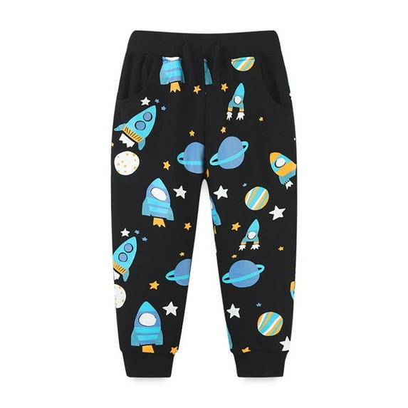 Spazoro Boys Sweatpants, Casual Loose Drawstring Cute Cartoon Sports Trouser for Little Kids Black Size 5 T