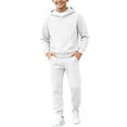 thumbnail image 1 of Spazoro Boys Sweatshirt Jogger Set with Kangaroo Pockets, Elastic Waist Long Sleeve Regular Fit Hooded Neck Solid Color Warm Fleece Lined Active Outfits for Kids White Size 13-14, 1 of 7