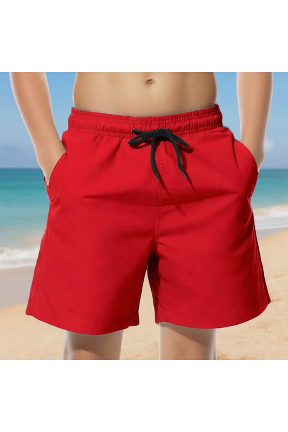 Boys Swim Trunks with Mesh Liner, Breathable Elastic Waist Quick Dry Summer Beach Board Shorts Red Size 8