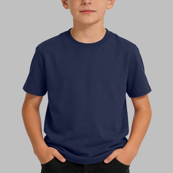 Spazoro Boys T-Shirts Tee, 100%Cotton Crew Neck Solid Color Short Sleeve Casual Tops for Kids Navy Size 3