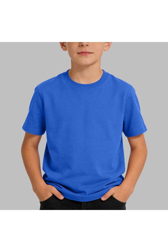 Boys T-Shirts Tee, Crew Neck Solid Color 100%Cotton Short Sleeve Casual Tops for Kids Blue Size 10
