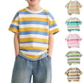 thumbnail image 1 of Spazoro Boys T-Shirts Tee, Summer Crew Neck Striped Short Sleeve Casual Tops for Kids Blue Size 4, 1 of 8