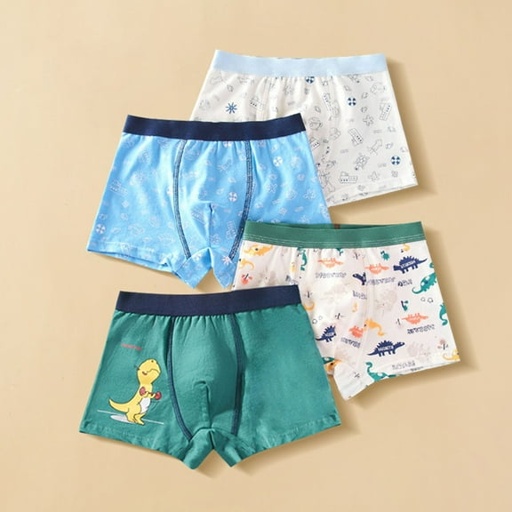 Spazoro Child Boys Underwear, 4 PC Cotton Breathable Cute Print Four Cornered Pants Briefs for Kids Boys White Size M