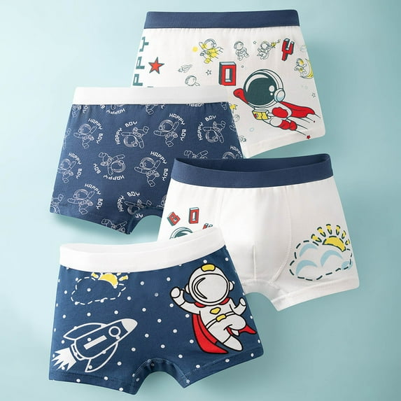 Spazoro Child Boys Underwear, Breathable 4 PC Cute Print Cotton Four Cornered Pants Briefs for Kids Boys Navy Size 6 T