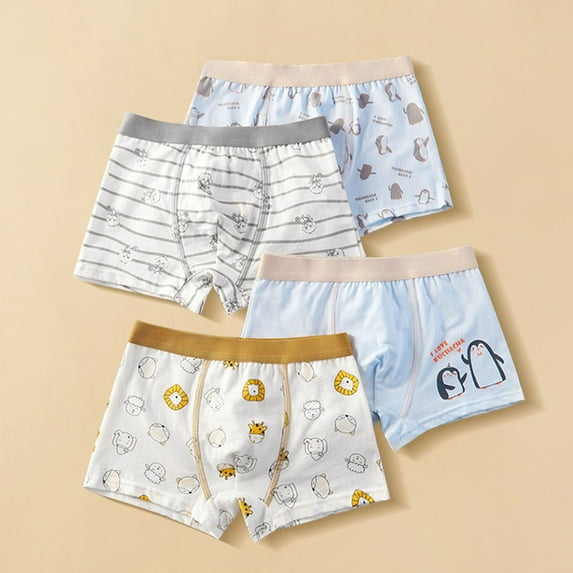 Spazoro Child Boys Underwear, Cotton 4 PC Breathable Cute Print Four Cornered Pants Briefs for Kids Boys White Size L