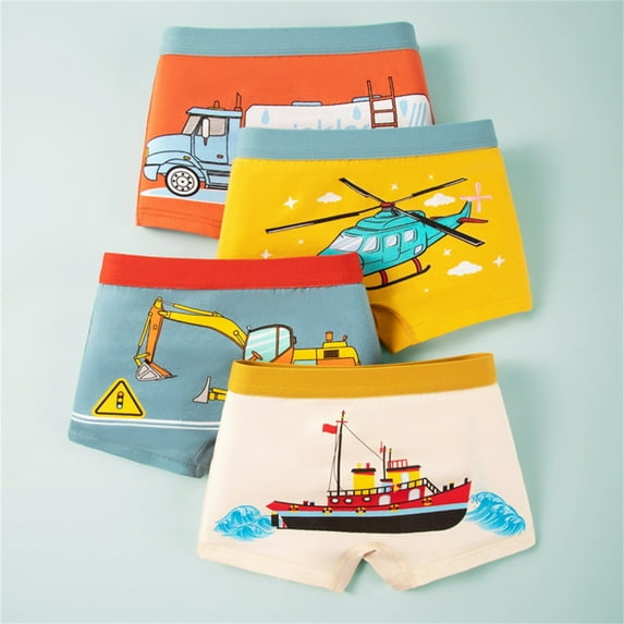 Spazoro Child Boys Underwear, Cute Print 4 PC Breathable Cotton Four Cornered Pants Briefs for Kids Boys Orange Size 3 T