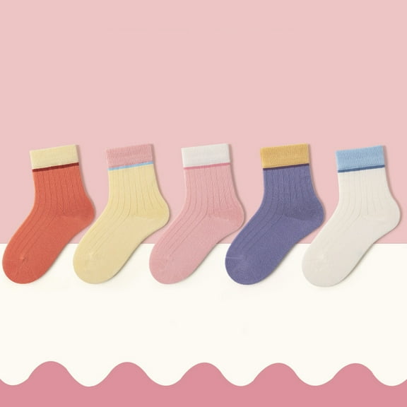 Spazoro Child Girls Socks, Breathable Casual 100%Cotton Mid-tube Seamless Toe for No Rub Color Block Comfortable Fit Socks for kids Girls Pink Size XL