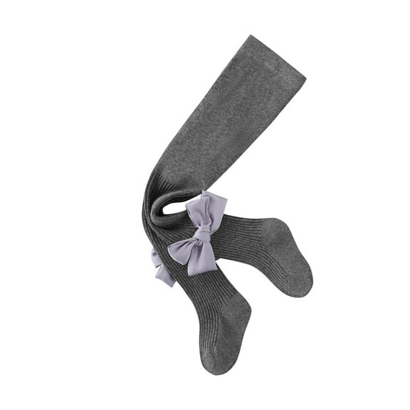 Spazoro Child Girls Socks, Breathable Casual Calf Socks 100%Cotton Seamless Toe for No Rub Bowknot Comfortable Fit Socks for kids Girls Dark Gray Size 21