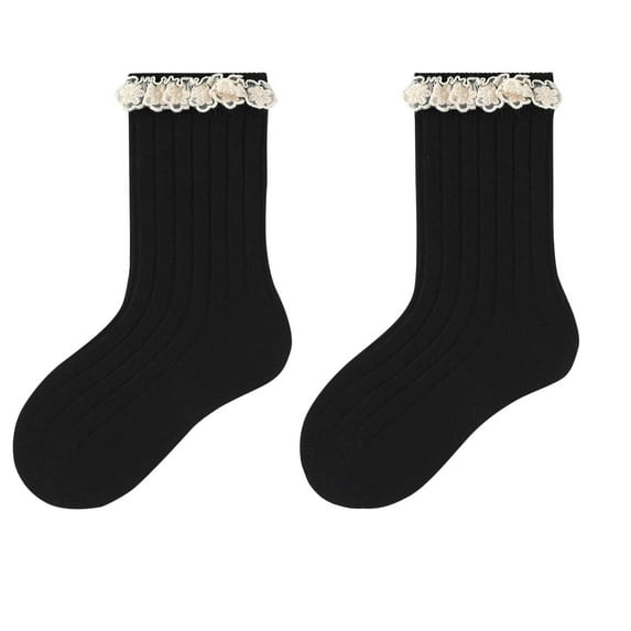 Spazoro Child Girls Socks, Casual Solid Color Seamless Toe for No Rub 100%Cotton Breathable Mid-tube Comfortable Fit Socks for kids Girls Black Size XL