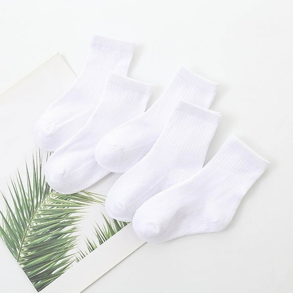 Spazoro Child Girls Socks, Mid-tube 100%Cotton Breathable Solid Color Seamless Toe for No Rub 5 Pairs Comfortable Fit Socks for kids Girls White Size 1 T