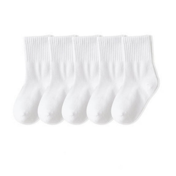 Spazoro Child Girls Socks, Mid-tube 5 Pairs 100%Cotton Seamless Toe for No Rub Breathable Solid Color Comfortable Fit Socks for kids Girls White Size 6 T