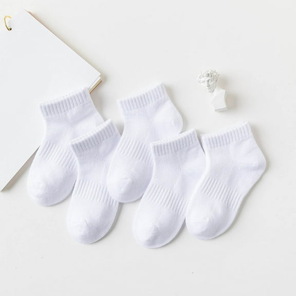 Spazoro Child Girls Socks, Seamless Toe for No Rub Breathable Solid Color 100%Cotton 5 Pairs Short-tube Comfortable Fit Socks for kids Girls White Size 1 T
