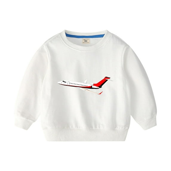 Spazoro Child Girls Sweatshirts, Crew Neck Long Sleeve Plane Print Casual Tops for Kids Girls White Size 2-3T