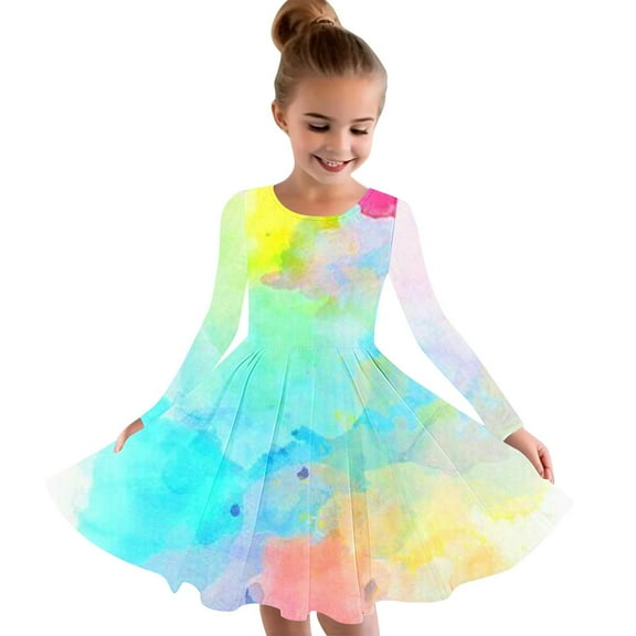 Spazoro Child Kids Girls Dress, Causal Long Sleeve Tie Dye Fall Winter Dresses for Girls Camouflage Size 7-8 T